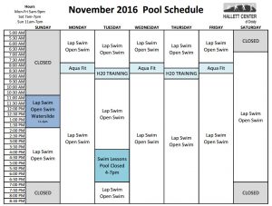 November Hallett Pool Schedule